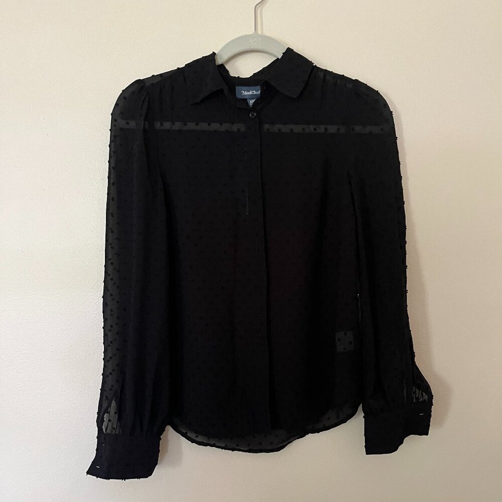 Modcloth Black Semi-Sheer Blouse, Longsleeve XXS NWT